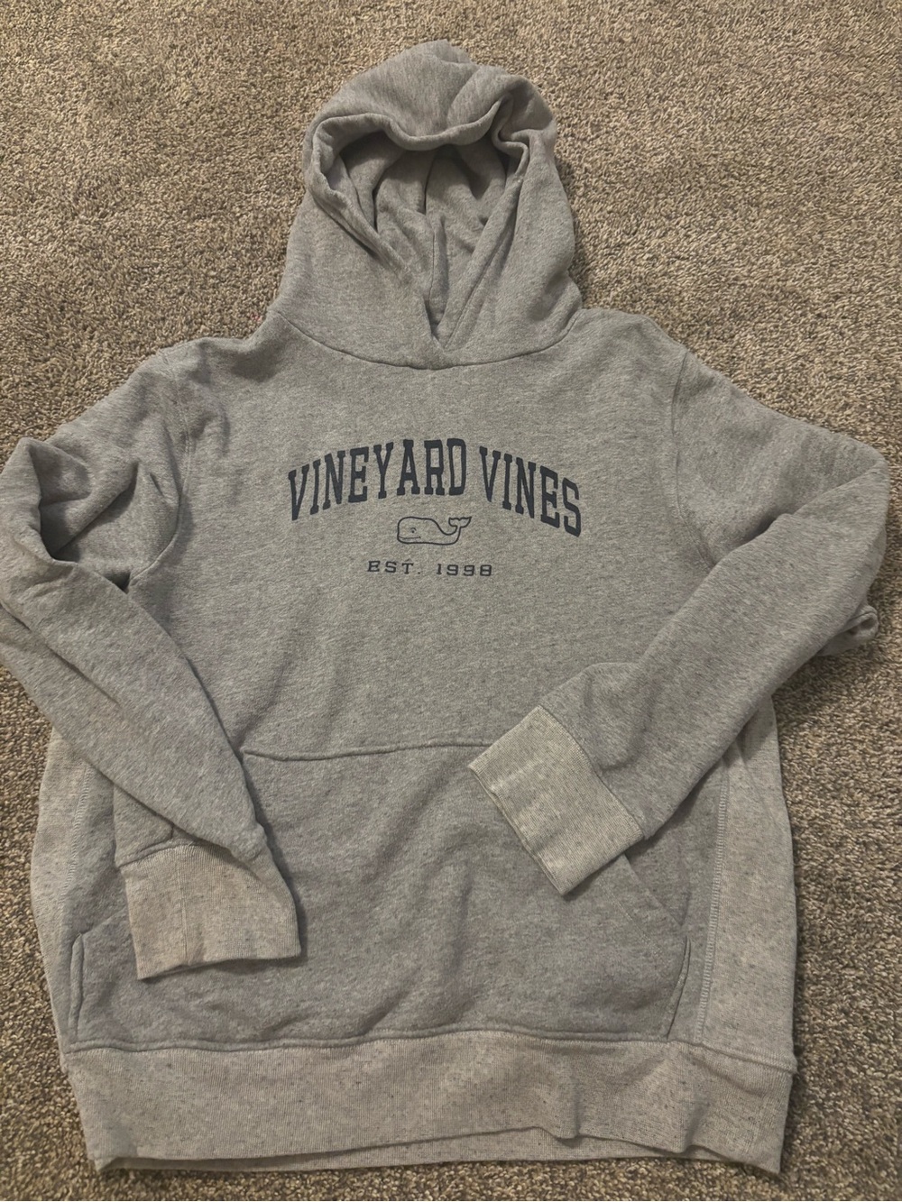 Vineyard Vines Kids Gray Hoodie with Navy Logo